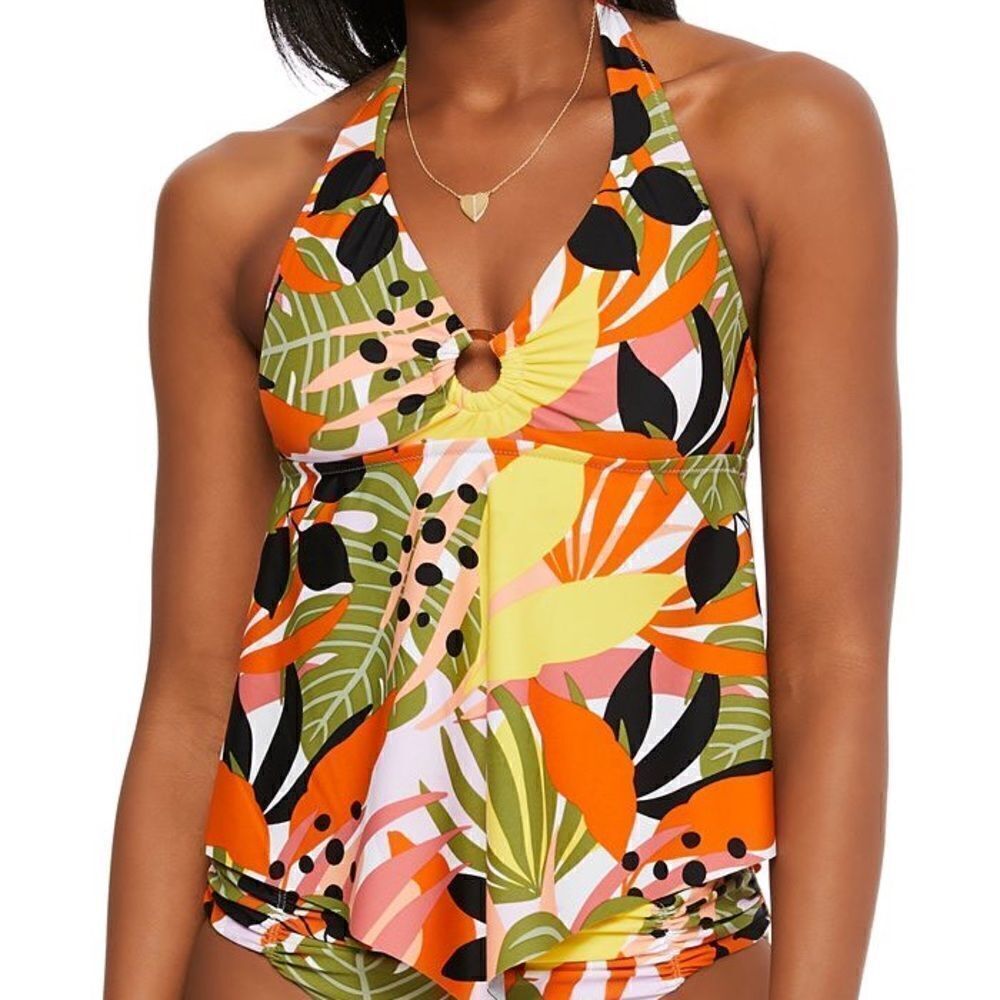 Bar III Tropical-Print Tankini Top Multicolor Floral Medium NWT